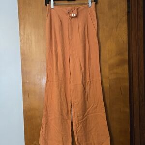 NWT Hunter & Brown Orange Wide Leg Linen Blend Pants Size S
